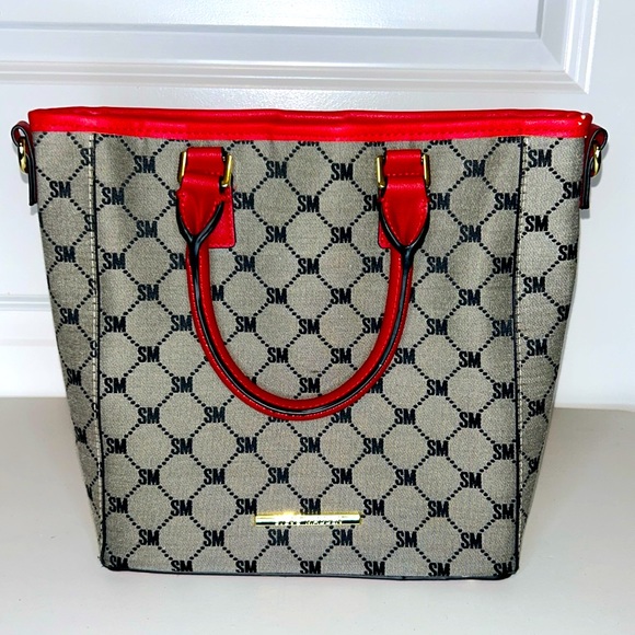 Steve Madden Handbags - Steve Madden Monogram Design Canvas Grey, Black and Black Tote Bag EUC